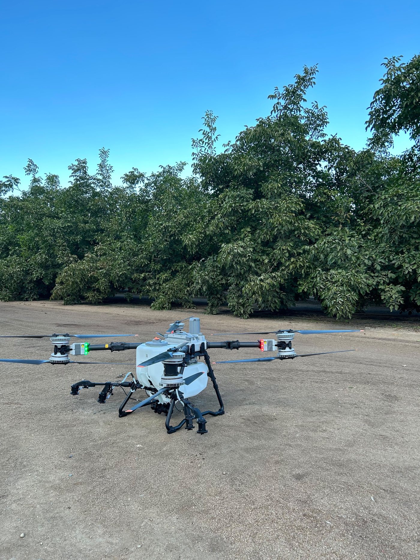 DJI Agras T100 de AirDrone Solutions en un huerto de nogales